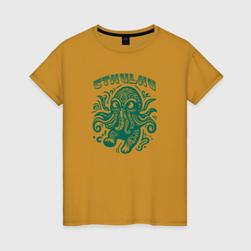Женская футболка хлопок с принтом Зеленый монстр Ктулху в Петрозаводске, 100% хлопок | прямой крой, круглый вырез горловины, длина до линии бедер, слегка спущенное плечо | 