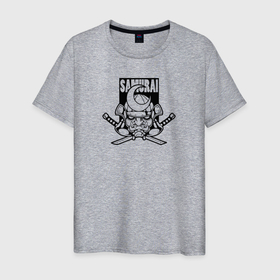 Мужская футболка хлопок с принтом Самурай монохром в Кировске, 100% хлопок | прямой крой, круглый вырез горловины, длина до линии бедер, слегка спущенное плечо. | 