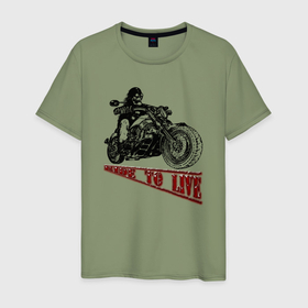 Мужская футболка хлопок с принтом Байкер на мотоцикле   череп в Тюмени, 100% хлопок | прямой крой, круглый вырез горловины, длина до линии бедер, слегка спущенное плечо. | 