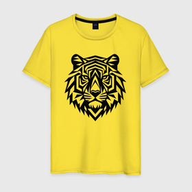 Мужская футболка хлопок с принтом Черно белый тигр , 100% хлопок | прямой крой, круглый вырез горловины, длина до линии бедер, слегка спущенное плечо. | 