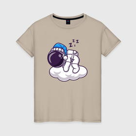 Женская футболка хлопок с принтом Сон на облаке в Курске, 100% хлопок | прямой крой, круглый вырез горловины, длина до линии бедер, слегка спущенное плечо | 