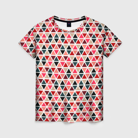 Женская футболка 3D с принтом Бирюзово розовый геометричный треугольники в Екатеринбурге, 100% полиэфир ( синтетическое хлопкоподобное полотно) | прямой крой, круглый вырез горловины, длина до линии бедер | 