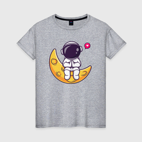Женская футболка хлопок с принтом Луна и астронавт в Курске, 100% хлопок | прямой крой, круглый вырез горловины, длина до линии бедер, слегка спущенное плечо | 