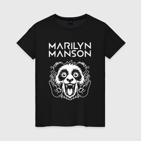 Женская футболка хлопок с принтом Marilyn Manson rock panda в Кировске, 100% хлопок | прямой крой, круглый вырез горловины, длина до линии бедер, слегка спущенное плечо | 