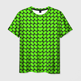 Мужская футболка 3D с принтом Зелёные лепестки шестиугольники в Новосибирске, 100% полиэфир | прямой крой, круглый вырез горловины, длина до линии бедер | Тематика изображения на принте: 