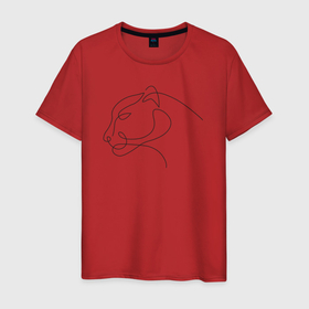 Мужская футболка хлопок с принтом Гепард line art в Кировске, 100% хлопок | прямой крой, круглый вырез горловины, длина до линии бедер, слегка спущенное плечо. | 