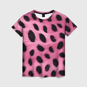 Женская футболка 3D с принтом Розовый леопардовый мех в Курске, 100% полиэфир ( синтетическое хлопкоподобное полотно) | прямой крой, круглый вырез горловины, длина до линии бедер | Тематика изображения на принте: 