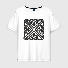 Мужская футболка хлопок Oversize с принтом Квадратный кельтский черный узор в Екатеринбурге, 100% хлопок | свободный крой, круглый ворот, “спинка” длиннее передней части | 