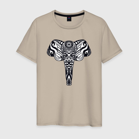 Мужская футболка хлопок с принтом Ethnic elephant в Санкт-Петербурге, 100% хлопок | прямой крой, круглый вырез горловины, длина до линии бедер, слегка спущенное плечо. | 