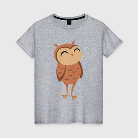 Женская футболка хлопок с принтом Довольная сова в Кировске, 100% хлопок | прямой крой, круглый вырез горловины, длина до линии бедер, слегка спущенное плечо | 