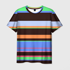 Мужская футболка 3D с принтом Разноцветный полосатый в Петрозаводске, 100% полиэфир | прямой крой, круглый вырез горловины, длина до линии бедер | 