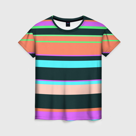 Женская футболка 3D с принтом Цветные разные полосы в Кировске, 100% полиэфир ( синтетическое хлопкоподобное полотно) | прямой крой, круглый вырез горловины, длина до линии бедер | 