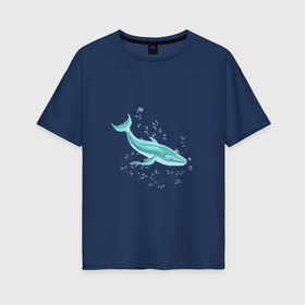 Женская футболка хлопок Oversize с принтом Цветочный кит в Петрозаводске, 100% хлопок | свободный крой, круглый ворот, спущенный рукав, длина до линии бедер
 | 