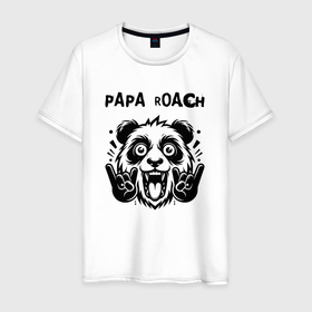 Мужская футболка хлопок с принтом Papa Roach   rock panda в Новосибирске, 100% хлопок | прямой крой, круглый вырез горловины, длина до линии бедер, слегка спущенное плечо. | 