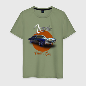 Мужская футболка хлопок с принтом Американская автоклассика Chevrolet Impala в Тюмени, 100% хлопок | прямой крой, круглый вырез горловины, длина до линии бедер, слегка спущенное плечо. | Тематика изображения на принте: 