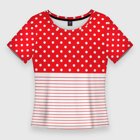 Женская футболка 3D Slim с принтом Красно белый в горошек с полосами в Белгороде,  |  | 
