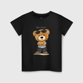 Детская футболка хлопок с принтом Плюшевый медвежонок   бесстрашный в Кировске, 100% хлопок | круглый вырез горловины, полуприлегающий силуэт, длина до линии бедер | 