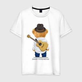 Мужская футболка хлопок с принтом Плюшевый медвежонок   музыкант в Белгороде, 100% хлопок | прямой крой, круглый вырез горловины, длина до линии бедер, слегка спущенное плечо. | 
