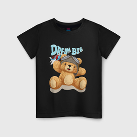Детская футболка хлопок с принтом Плюшевый мишка   мечтатель , 100% хлопок | круглый вырез горловины, полуприлегающий силуэт, длина до линии бедер | 