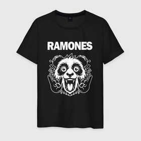 Мужская футболка хлопок с принтом Ramones rock panda в Курске, 100% хлопок | прямой крой, круглый вырез горловины, длина до линии бедер, слегка спущенное плечо. | Тематика изображения на принте: 