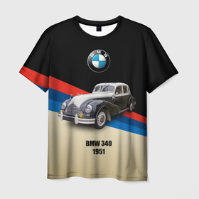 Мужская футболка 3D с принтом Винтажный автомобиль BMW 340 в Курске, 100% полиэфир | прямой крой, круглый вырез горловины, длина до линии бедер | 