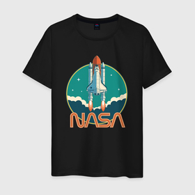 Мужская футболка хлопок с принтом NASA spaceship в Курске, 100% хлопок | прямой крой, круглый вырез горловины, длина до линии бедер, слегка спущенное плечо. | 