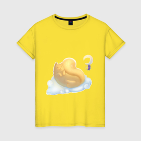 Женская футболка хлопок с принтом Солнечный кот под луной в Кировске, 100% хлопок | прямой крой, круглый вырез горловины, длина до линии бедер, слегка спущенное плечо | 