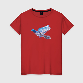 Женская футболка хлопок с принтом Летящий голубь и ночной город с двойной экспозицией в Санкт-Петербурге, 100% хлопок | прямой крой, круглый вырез горловины, длина до линии бедер, слегка спущенное плечо | 