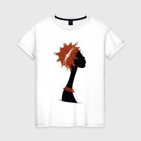 Женская футболка хлопок с принтом African woman в Екатеринбурге, 100% хлопок | прямой крой, круглый вырез горловины, длина до линии бедер, слегка спущенное плечо | 