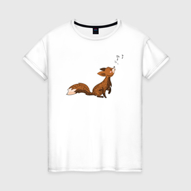 Женская футболка хлопок с принтом Music fox в Санкт-Петербурге, 100% хлопок | прямой крой, круглый вырез горловины, длина до линии бедер, слегка спущенное плечо | 