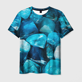 Мужская футболка 3D с принтом Аквамарин камни минералы крупный план в Курске, 100% полиэфир | прямой крой, круглый вырез горловины, длина до линии бедер | Тематика изображения на принте: 