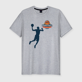 Мужская футболка хлопок Slim с принтом Игрок в баскетбол basketball в Петрозаводске, 92% хлопок, 8% лайкра | приталенный силуэт, круглый вырез ворота, длина до линии бедра, короткий рукав | 