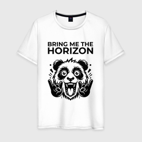 Мужская футболка хлопок с принтом Bring Me the Horizon   rock panda в Курске, 100% хлопок | прямой крой, круглый вырез горловины, длина до линии бедер, слегка спущенное плечо. | 