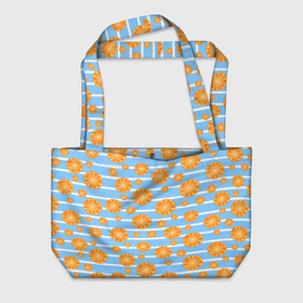Пляжная сумка 3D с принтом Дольки апельсинов   голубы полосы в Белгороде, 100% полиэстер | застегивается на металлическую кнопку; внутренний карман застегивается на молнию. Стенки укреплены специальным мягким материалом, чтобы защитить содержимое от несильных ударов
 | 