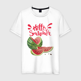 Мужская футболка хлопок с принтом Watermelon summer в Курске, 100% хлопок | прямой крой, круглый вырез горловины, длина до линии бедер, слегка спущенное плечо. | 