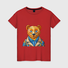 Женская футболка хлопок с принтом Медведь в стиле Ван Гога в Белгороде, 100% хлопок | прямой крой, круглый вырез горловины, длина до линии бедер, слегка спущенное плечо | 