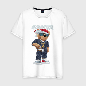 Мужская футболка хлопок с принтом Плюшевый медвежонок   гангстер в Кировске, 100% хлопок | прямой крой, круглый вырез горловины, длина до линии бедер, слегка спущенное плечо. | Тематика изображения на принте: 