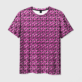 Мужская футболка 3D с принтом Чёрные плюсики на розовом фоне в Белгороде, 100% полиэфир | прямой крой, круглый вырез горловины, длина до линии бедер | 