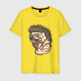 Мужская футболка хлопок с принтом Hedgehog в Екатеринбурге, 100% хлопок | прямой крой, круглый вырез горловины, длина до линии бедер, слегка спущенное плечо. | Тематика изображения на принте: 