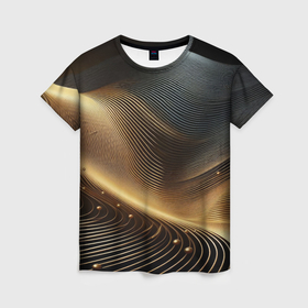Женская футболка 3D с принтом Золотые линии с шариками в Белгороде, 100% полиэфир ( синтетическое хлопкоподобное полотно) | прямой крой, круглый вырез горловины, длина до линии бедер | 