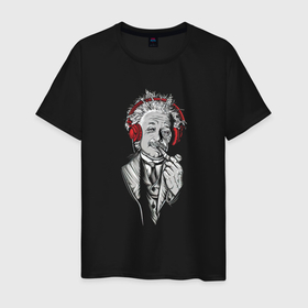 Мужская футболка хлопок с принтом Энштейн думать будет в Санкт-Петербурге, 100% хлопок | прямой крой, круглый вырез горловины, длина до линии бедер, слегка спущенное плечо. | 
