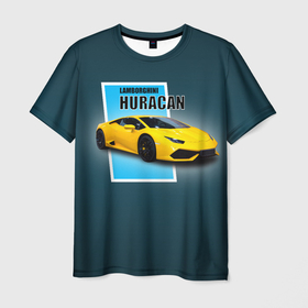 Мужская футболка 3D с принтом Спортивная итальянская машина Lamborghini Huracan в Белгороде, 100% полиэфир | прямой крой, круглый вырез горловины, длина до линии бедер | Тематика изображения на принте: 