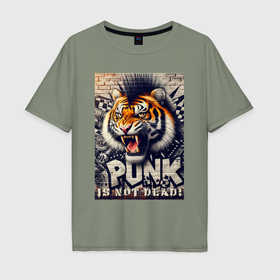 Мужская футболка хлопок Oversize с принтом Cool tiger   punks not dead в Петрозаводске, 100% хлопок | свободный крой, круглый ворот, “спинка” длиннее передней части | 