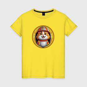 Женская футболка хлопок с принтом Пушистый пожарный в Тюмени, 100% хлопок | прямой крой, круглый вырез горловины, длина до линии бедер, слегка спущенное плечо | 