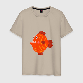 Мужская футболка хлопок с принтом Зубастая рыба в Белгороде, 100% хлопок | прямой крой, круглый вырез горловины, длина до линии бедер, слегка спущенное плечо. | 
