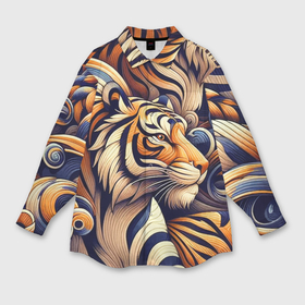 Женская рубашка oversize 3D с принтом Бенгальский тигр   паттерн ,  |  | 