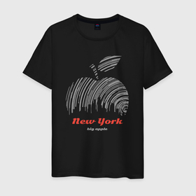 Мужская футболка хлопок с принтом New York big apple в Белгороде, 100% хлопок | прямой крой, круглый вырез горловины, длина до линии бедер, слегка спущенное плечо. | 