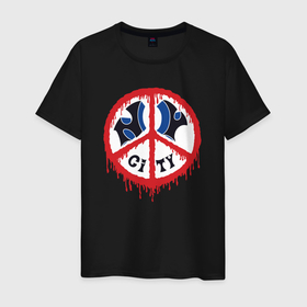 Мужская футболка хлопок с принтом NY city peace в Курске, 100% хлопок | прямой крой, круглый вырез горловины, длина до линии бедер, слегка спущенное плечо. | 