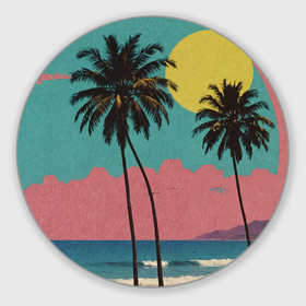 Круглый коврик для мышки с принтом Ретро пляж с пальмами в Белгороде, резина и полиэстер | круглая форма, изображение наносится на всю лицевую часть | 