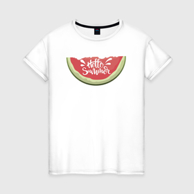 Женская футболка хлопок с принтом Летняя арбузная долька в Курске, 100% хлопок | прямой крой, круглый вырез горловины, длина до линии бедер, слегка спущенное плечо | 